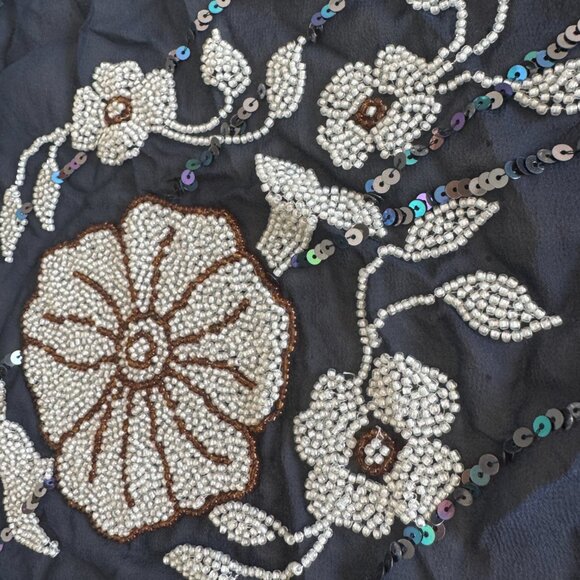 Sue Wong Scarf Shawl Navy Blue White Beaded 100 Silk Long Large Runner Chiffon 1 - Picture 13 of 16